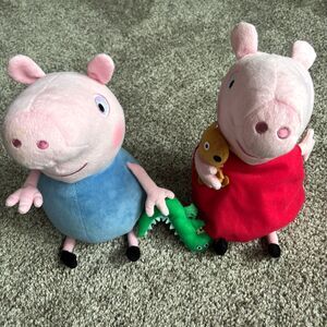 2003 Nick Jr. Peppa Pig & Brother George Pig 12"H Plush TY Stuffed Animal Toy